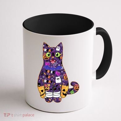 Spooky Cute Halloween Pattern Kitty Cat Coffee Mug back