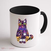 Spooky Cute Halloween Pattern Kitty Cat Coffee Mug thumb 1