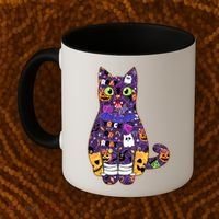 Spooky Cute Halloween Pattern Kitty Cat Coffee Mug thumb 2