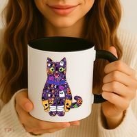 Spooky Cute Halloween Pattern Kitty Cat Coffee Mug thumb 3