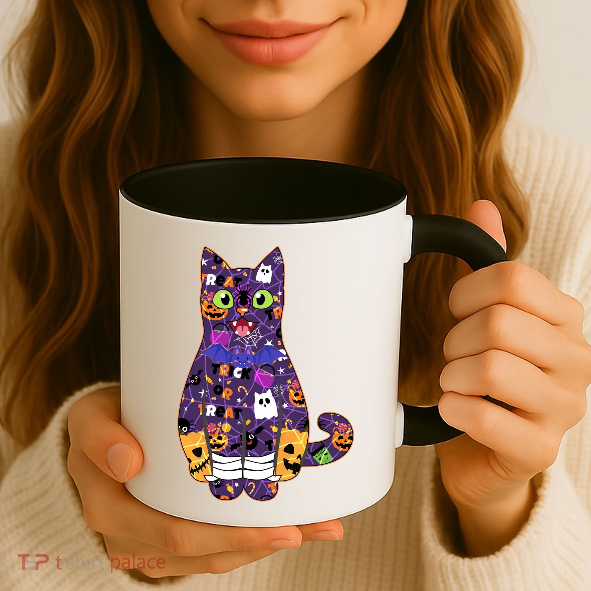 Spooky Cute Halloween Pattern Kitty Cat Coffee Mug