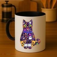 Spooky Cute Halloween Pattern Kitty Cat Coffee Mug thumb 4