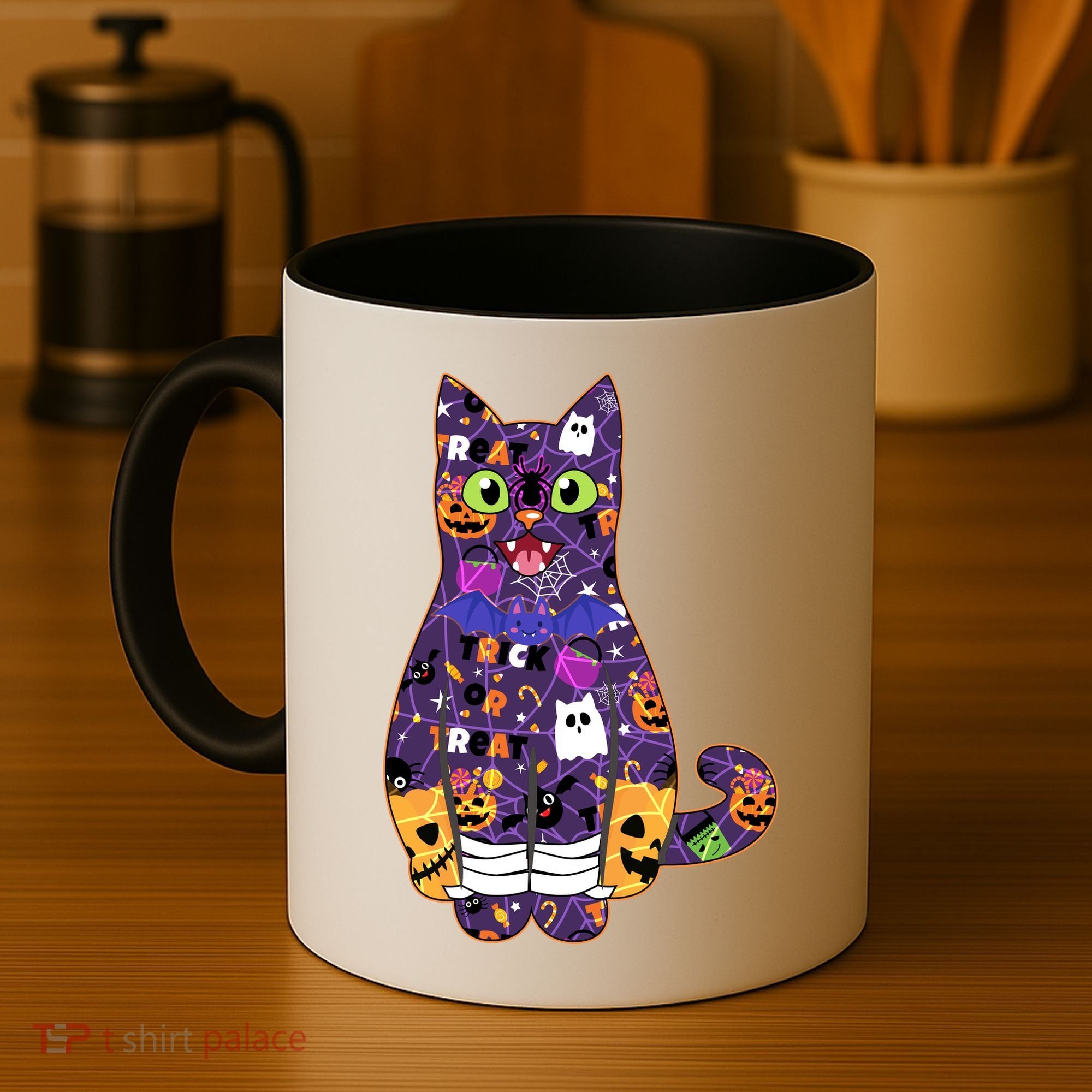 Spooky Cute Halloween Pattern Kitty Cat Coffee Mug