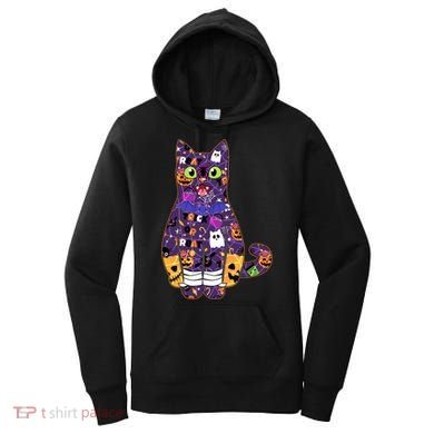 Spooky Cute Halloween Pattern Kitty Cat Women's Hoodie