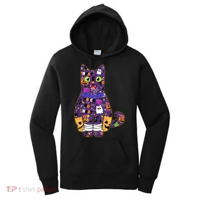Spooky Cute Halloween Pattern Kitty Cat Women's Hoodie