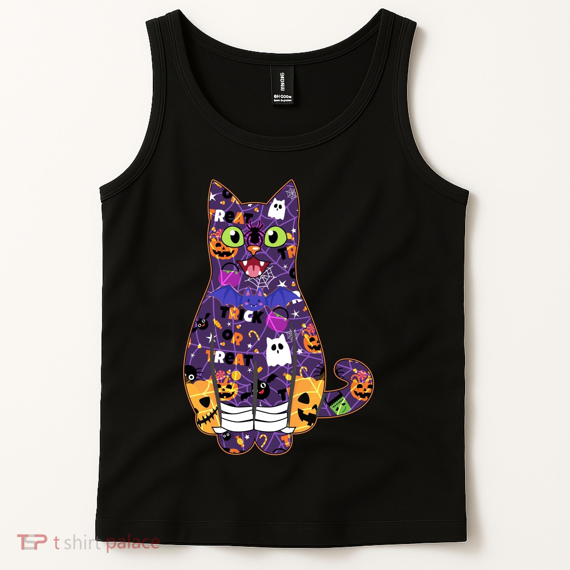 Spooky Cute Halloween Pattern Kitty Cat Tank Top