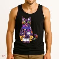 Spooky Cute Halloween Pattern Kitty Cat Tank Top thumb 3