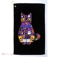 Spooky Cute Halloween Pattern Kitty Cat Golf Towel thumb 0