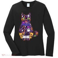 Spooky Cute Halloween Pattern Kitty Cat Women's Long Sleeve Shirt thumb 0
