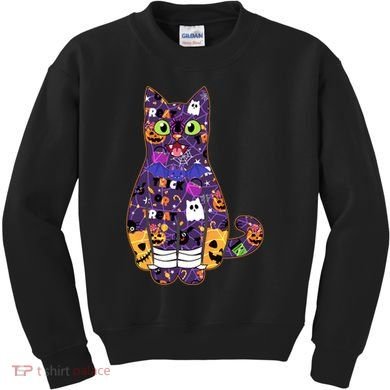 Spooky Cute Halloween Pattern Kitty Cat Kids Sweatshirt