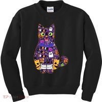 Spooky Cute Halloween Pattern Kitty Cat Kids Sweatshirt thumb 0