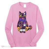 Spooky Cute Halloween Pattern Kitty Cat Long Sleeve Shirt thumb 0