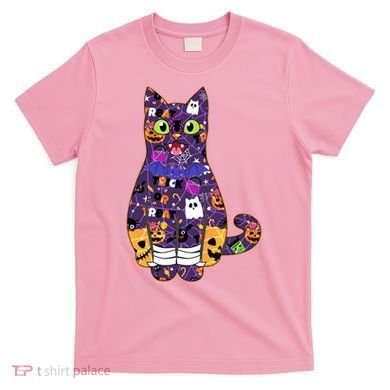 Spooky Cute Halloween Pattern Kitty Cat T-Shirt