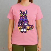 Spooky Cute Halloween Pattern Kitty Cat T-Shirt thumb 4
