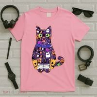 Spooky Cute Halloween Pattern Kitty Cat T-Shirt thumb 5