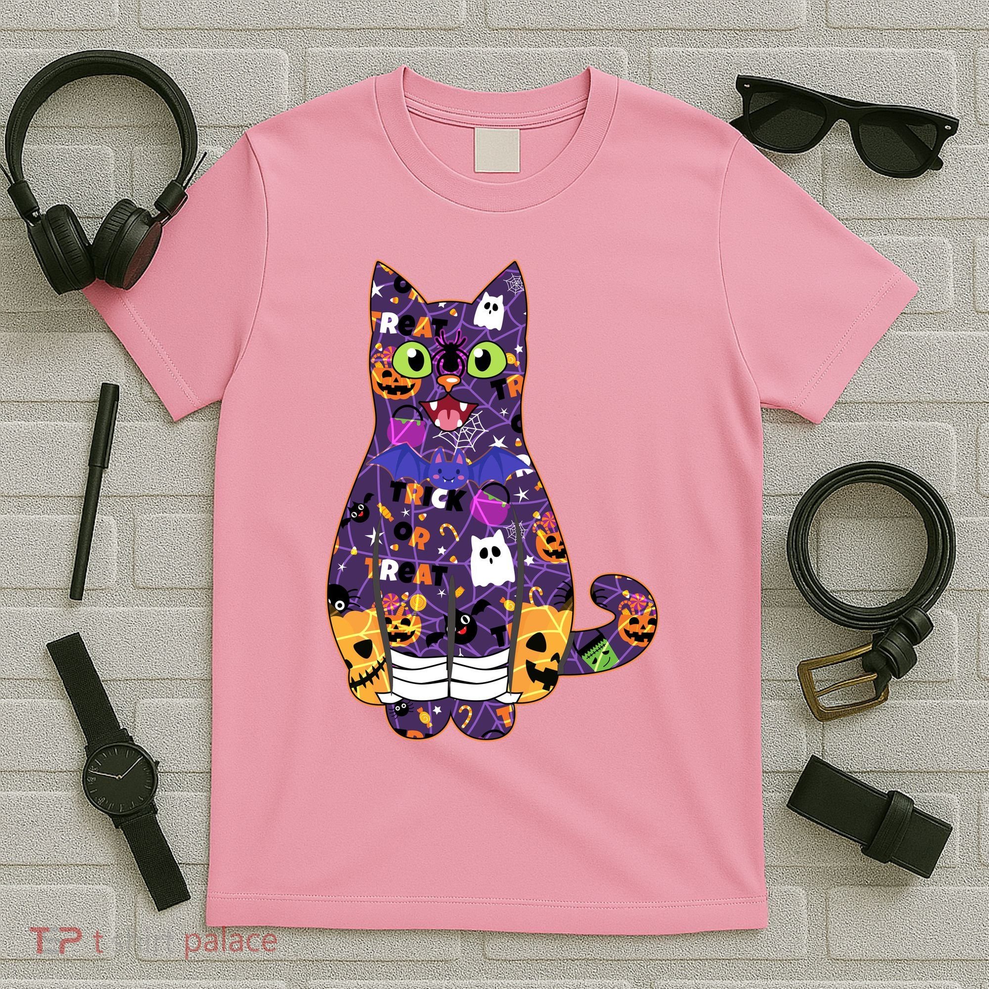 Spooky Cute Halloween Pattern Kitty Cat T-Shirt