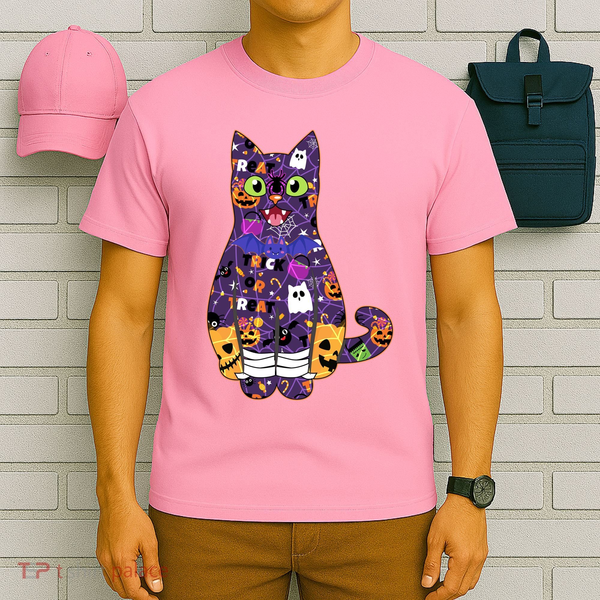 Spooky Cute Halloween Pattern Kitty Cat T-Shirt