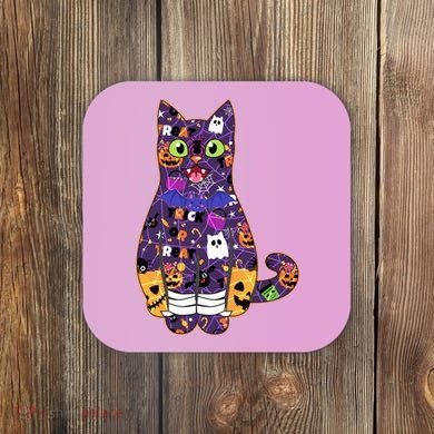 Spooky Cute Halloween Pattern Kitty Cat Coaster