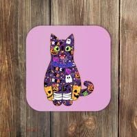 Spooky Cute Halloween Pattern Kitty Cat Coaster thumb 0