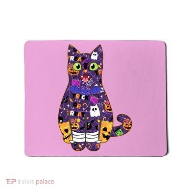 Spooky Cute Halloween Pattern Kitty Cat Mousepad