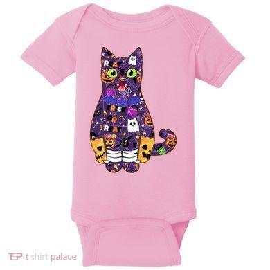 Spooky Cute Halloween Pattern Kitty Cat Baby Bodysuit