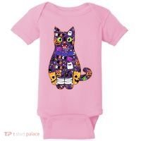 Spooky Cute Halloween Pattern Kitty Cat Baby Bodysuit thumb 0