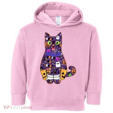 Spooky Cute Halloween Pattern Kitty Cat Toddler Hoodie