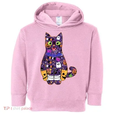 Spooky Cute Halloween Pattern Kitty Cat Toddler Hoodie