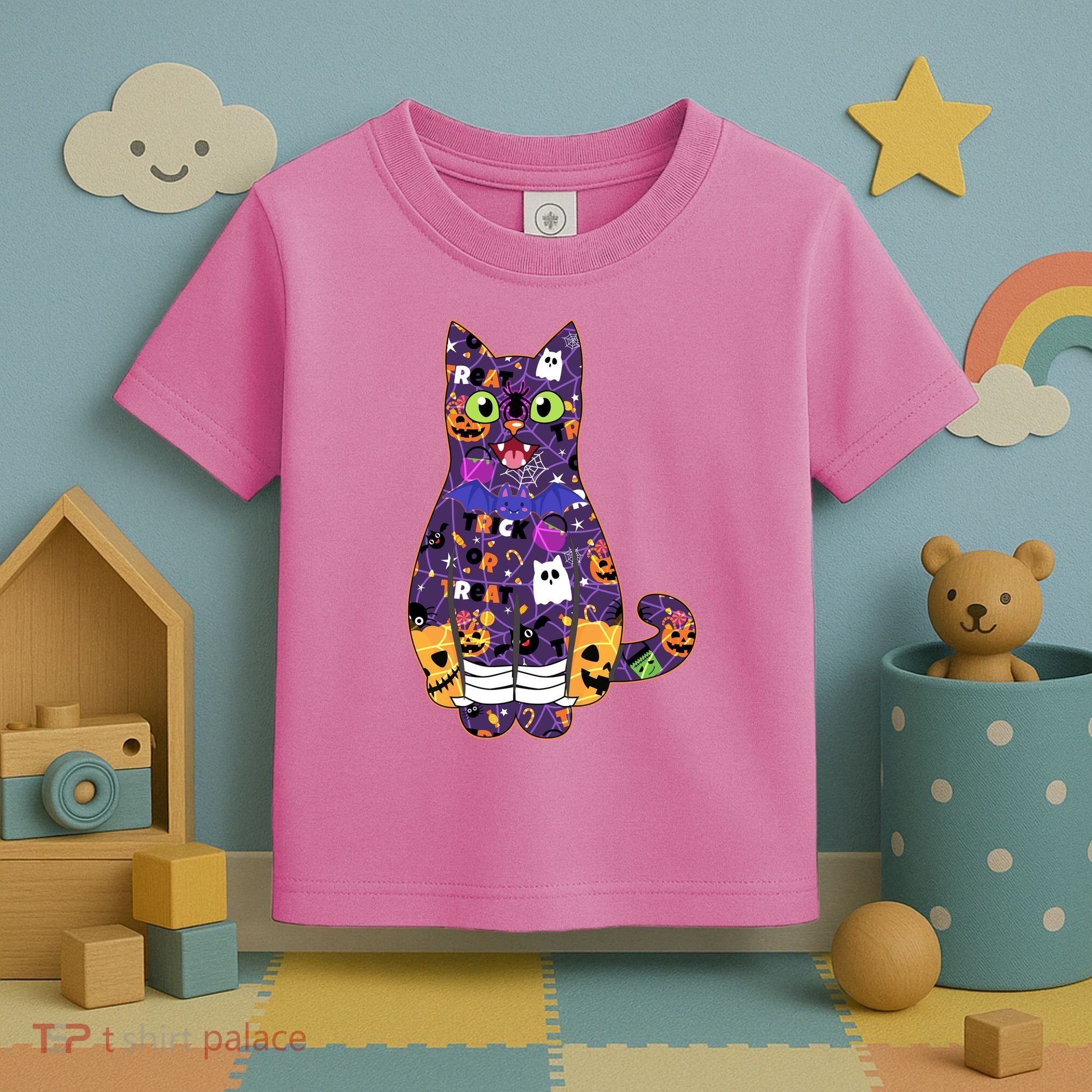 Spooky Cute Halloween Pattern Kitty Cat Toddler T-Shirt