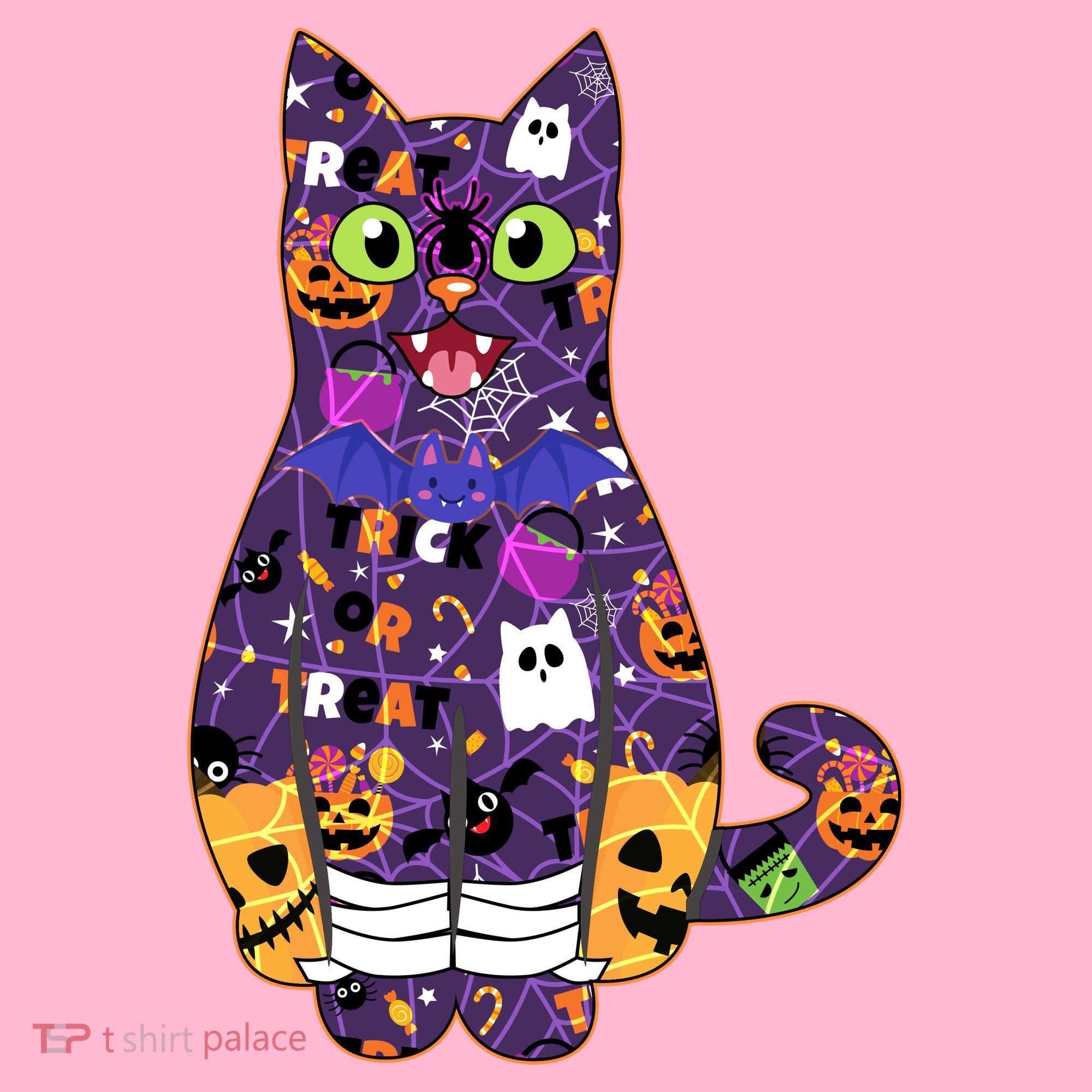 Spooky Cute Halloween Pattern Kitty Cat Toddler T-Shirt