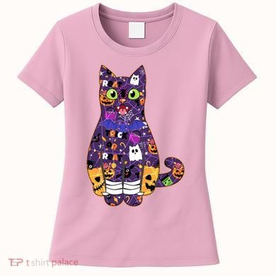 Spooky Cute Halloween Pattern Kitty Cat Women's T-Shirt