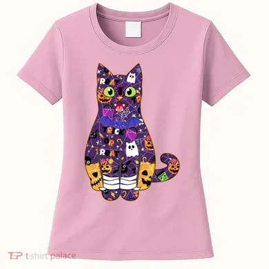 Spooky Cute Halloween Pattern Kitty Cat Women's T-Shirt