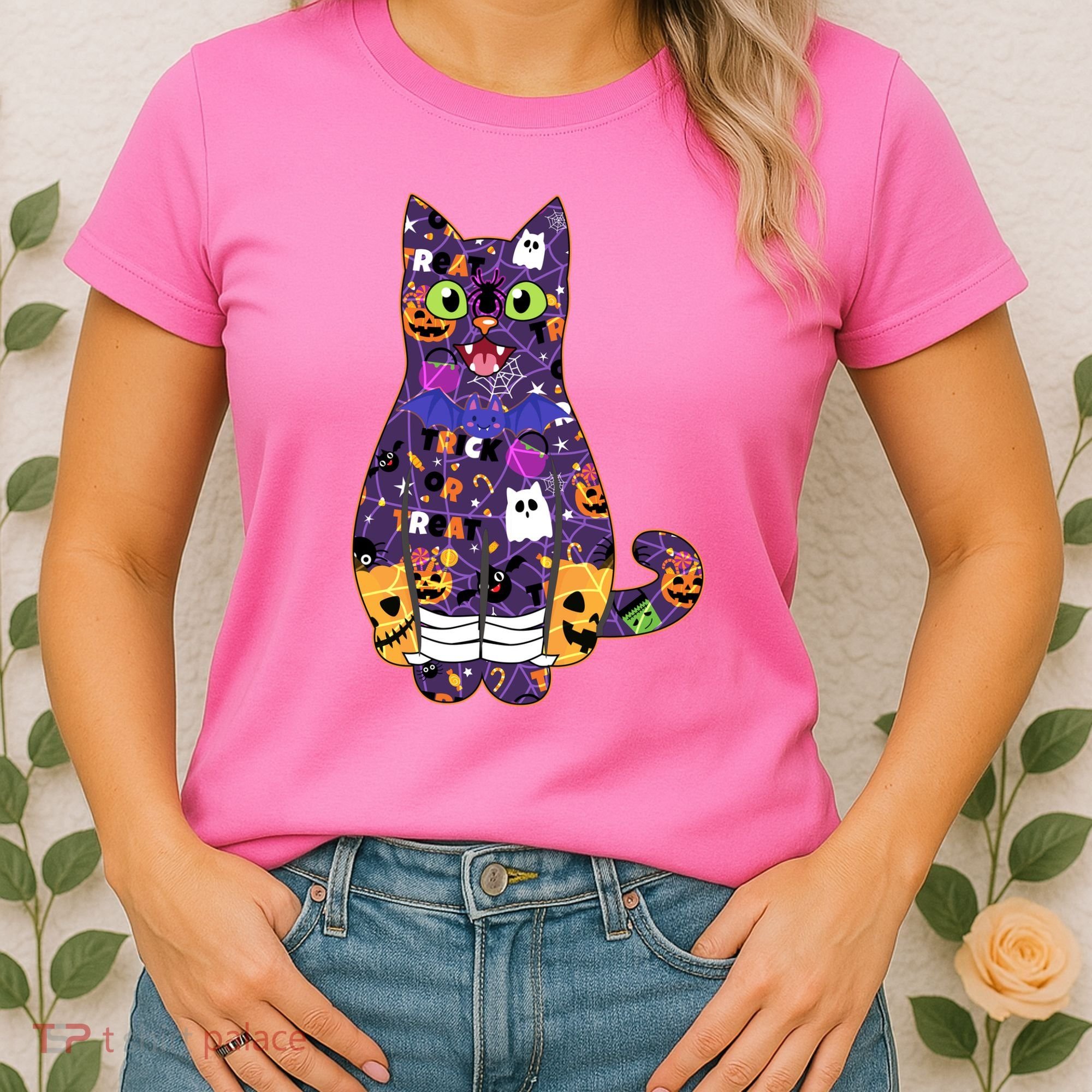 Spooky Cute Halloween Pattern Kitty Cat Women's T-Shirt
