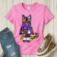 Spooky Cute Halloween Pattern Kitty Cat Women's T-Shirt thumb 3
