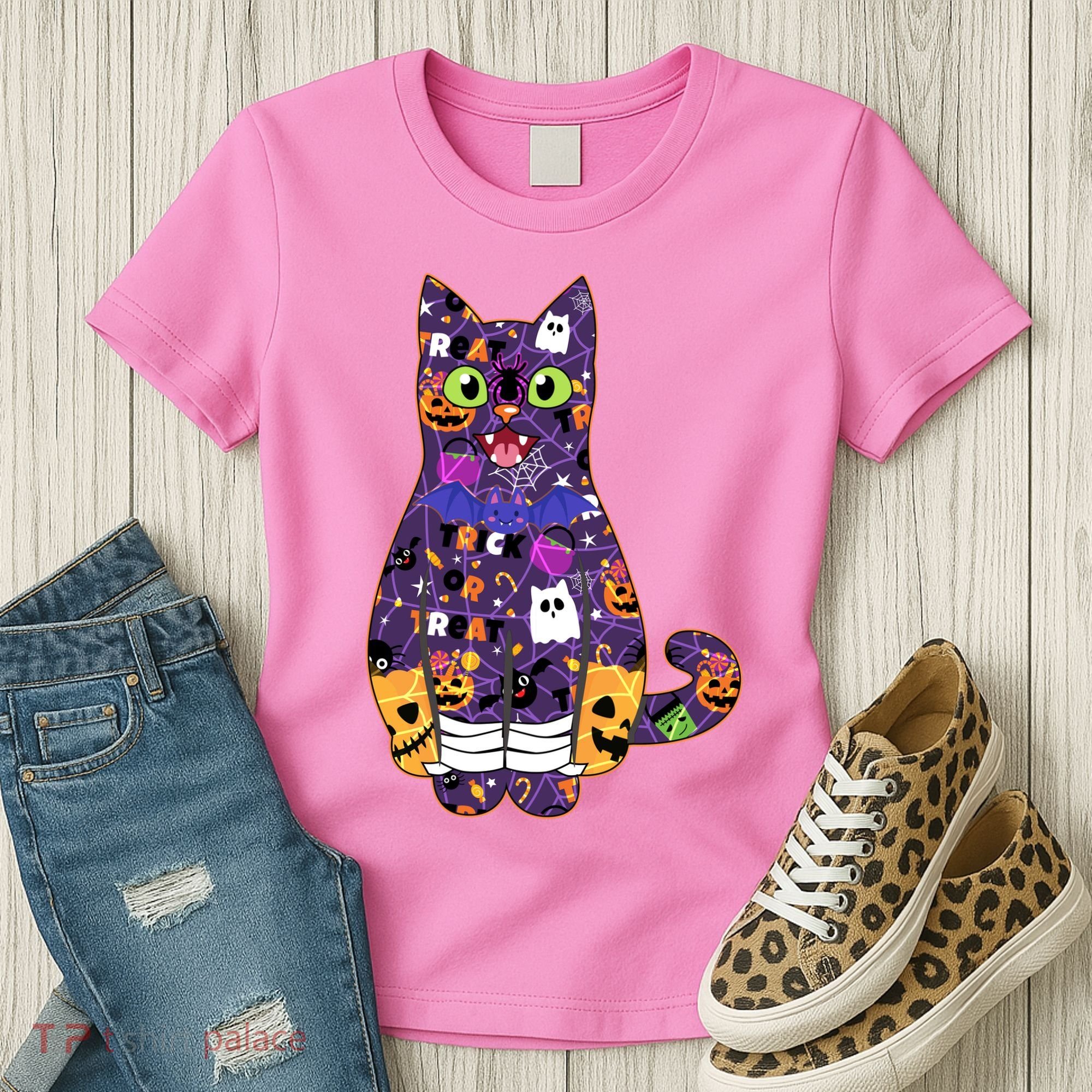 Spooky Cute Halloween Pattern Kitty Cat Women's T-Shirt