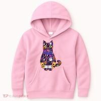 Spooky Cute Halloween Pattern Kitty Cat Kids Hoodie thumb 0