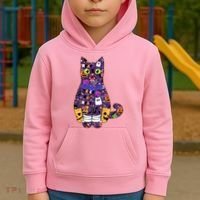 Spooky Cute Halloween Pattern Kitty Cat Kids Hoodie thumb 2