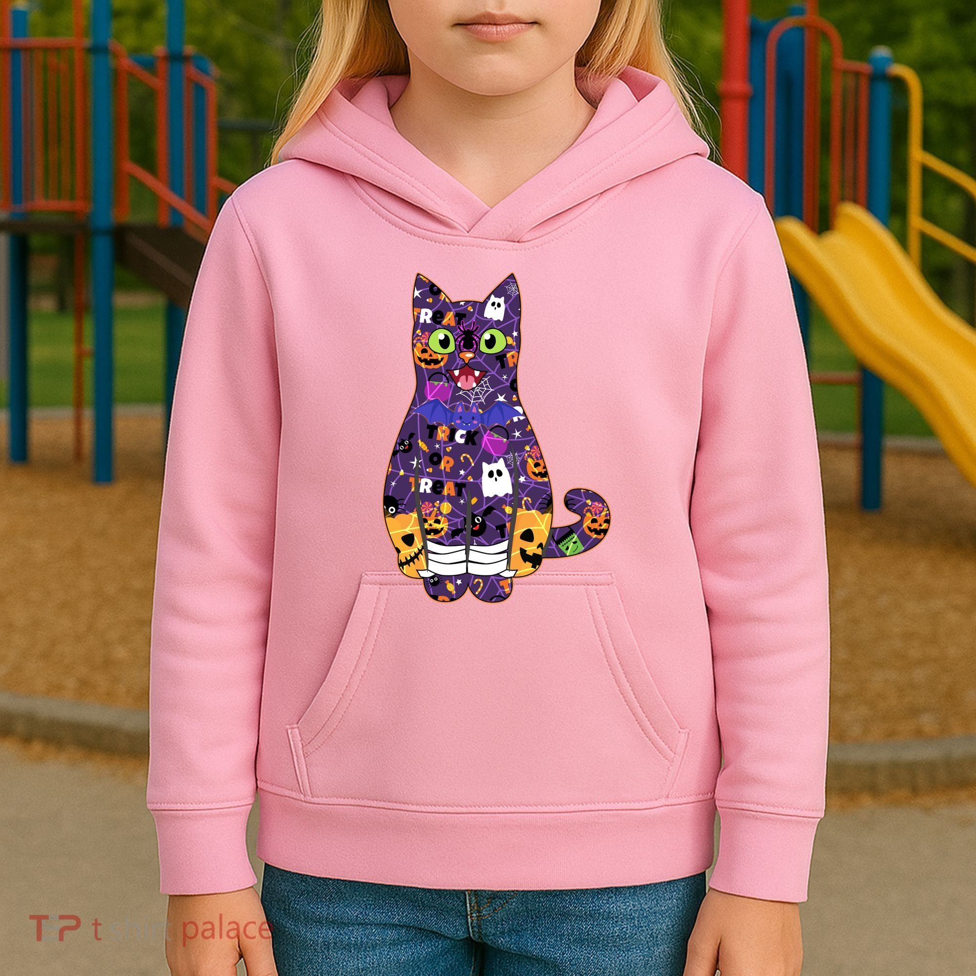 Spooky Cute Halloween Pattern Kitty Cat Kids Hoodie
