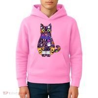Spooky Cute Halloween Pattern Kitty Cat Kids Hoodie thumb 4