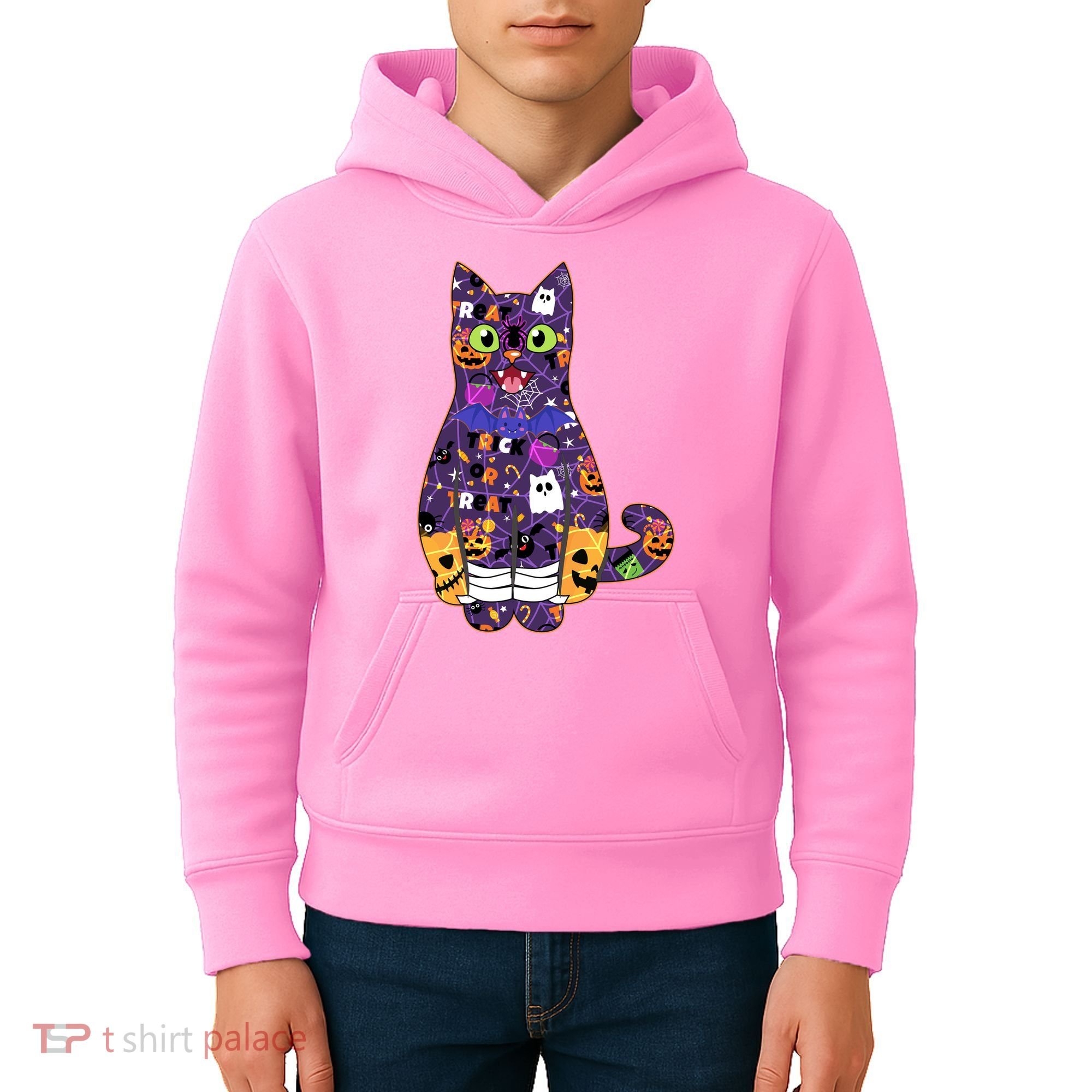 Spooky Cute Halloween Pattern Kitty Cat Kids Hoodie