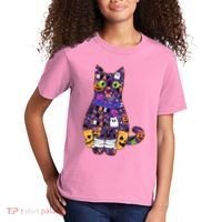 Spooky Cute Halloween Pattern Kitty Cat Kids T-Shirt thumb 2
