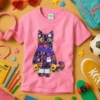 Spooky Cute Halloween Pattern Kitty Cat Kids T-Shirt thumb 3