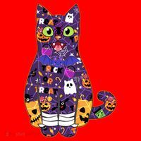 Spooky Cute Halloween Pattern Kitty Cat Santa Hat thumb 1