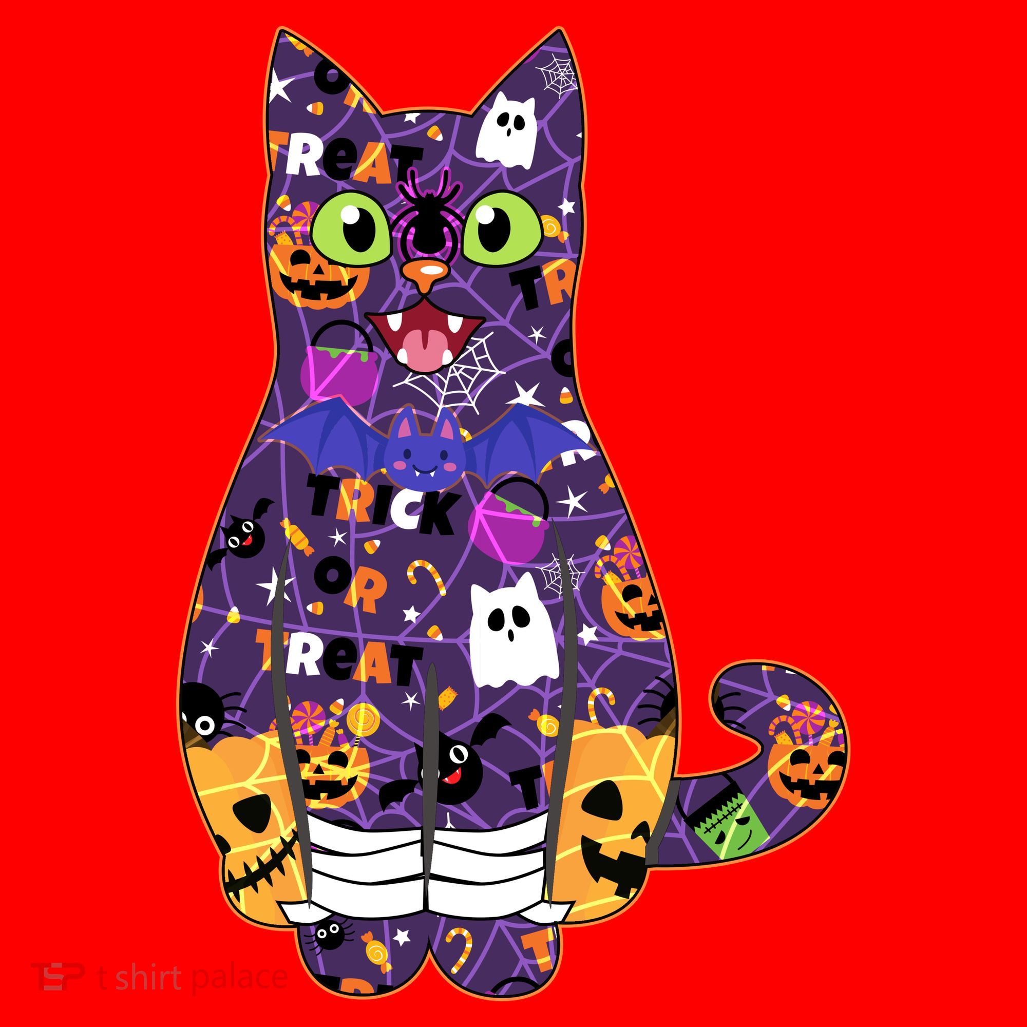 Spooky Cute Halloween Pattern Kitty Cat Santa Hat