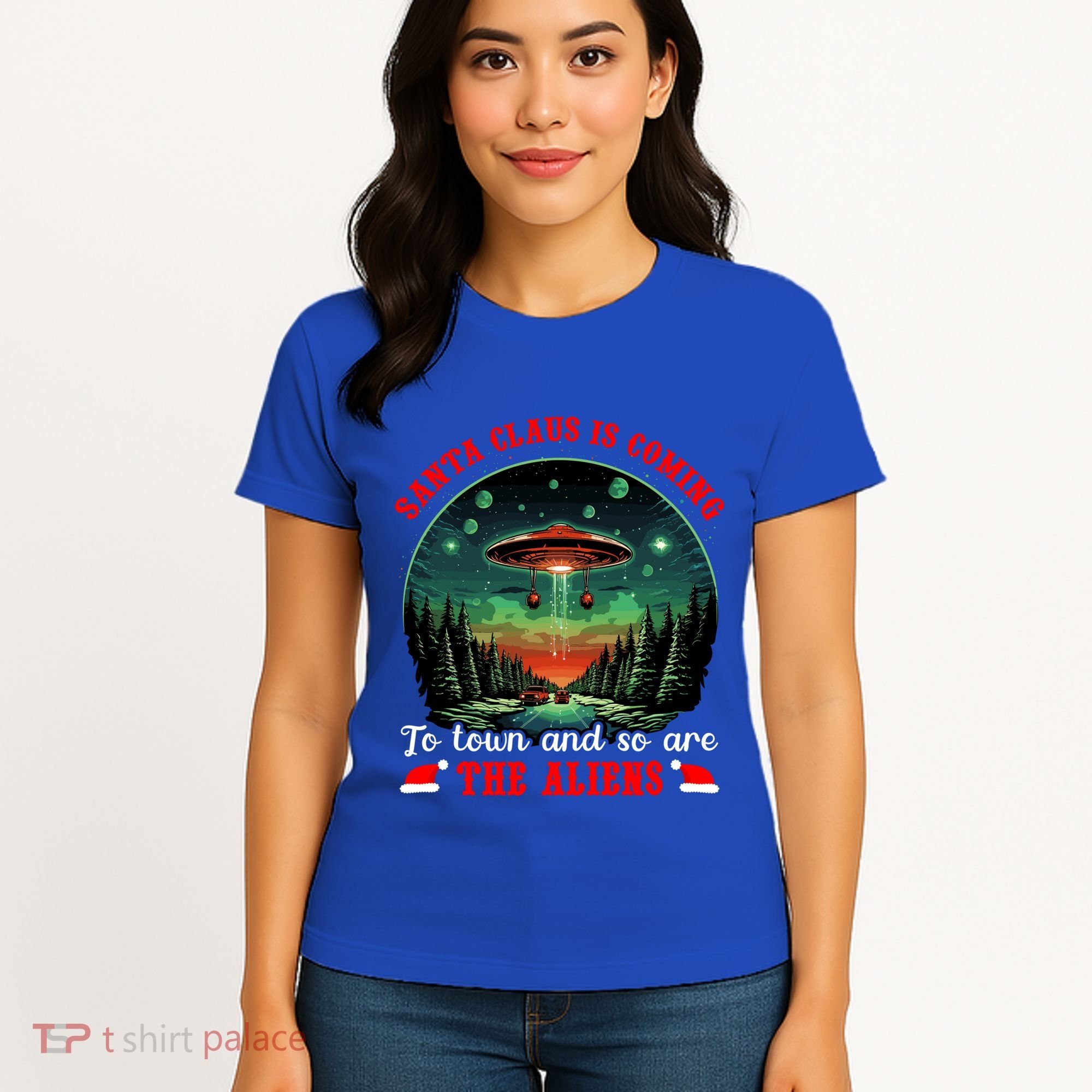 Santa Claus Is Coming To Town And So Are The Aliens Gift Women's T-Shirt