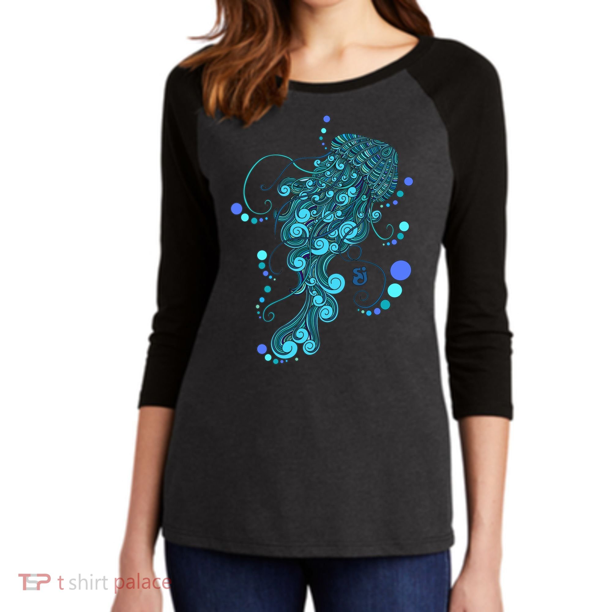 String Cheese Incident Jelly Fish Women's Tri-Blend 3/4-Sleeve Raglan Shirt