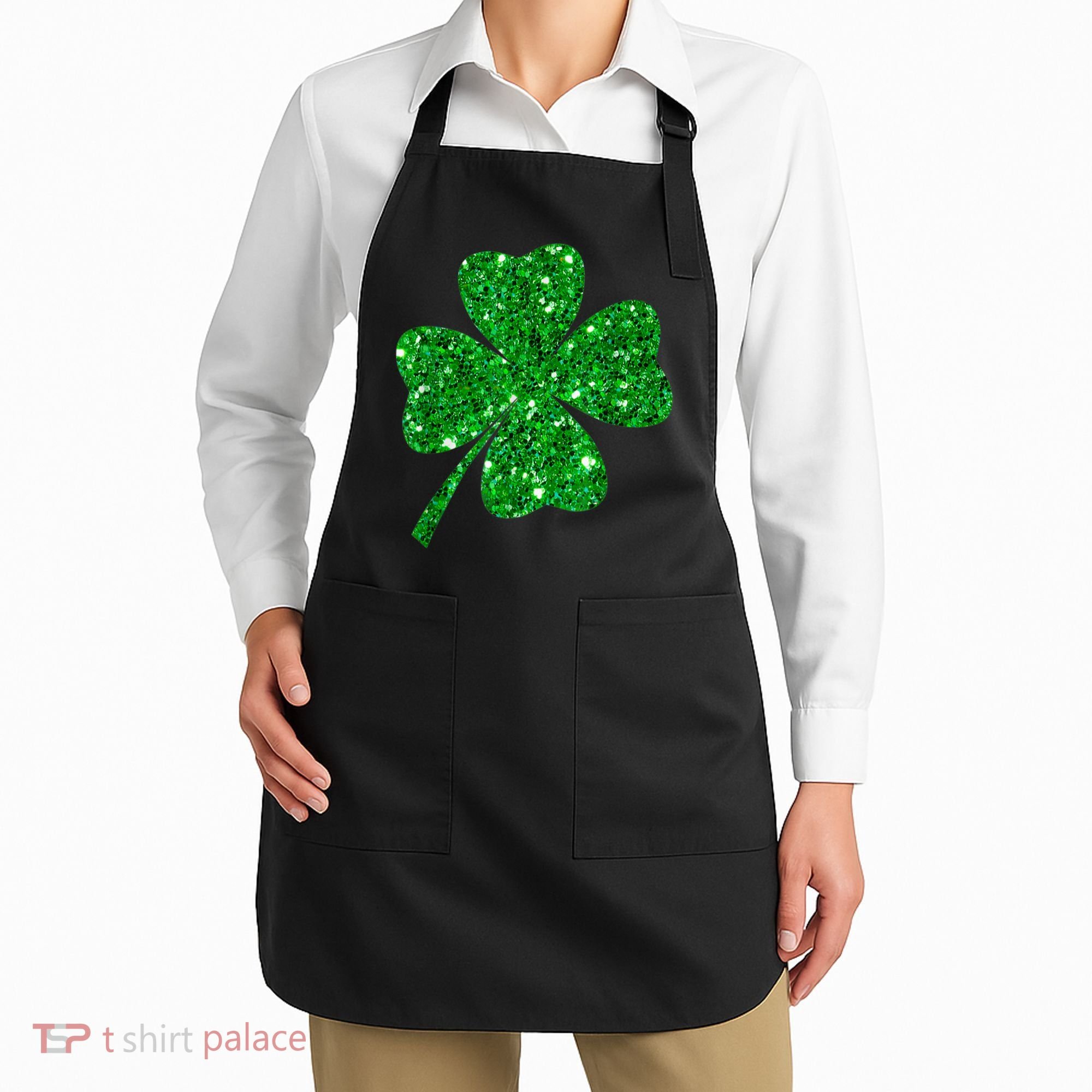 Sparkle Clover Irish Shirt For St Patricks &Amp; Pattys Day Apron