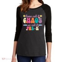 Some Call It Chaos We Call It Pre K Women's Tri-Blend 3/4-Sleeve Raglan Shirt thumb 2