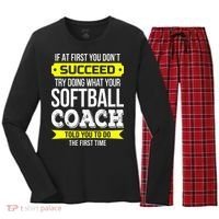 Softball Coach If At First You Dont Succeed Funny Women's Long Sleeve Flannel Pajama Set  thumb 0