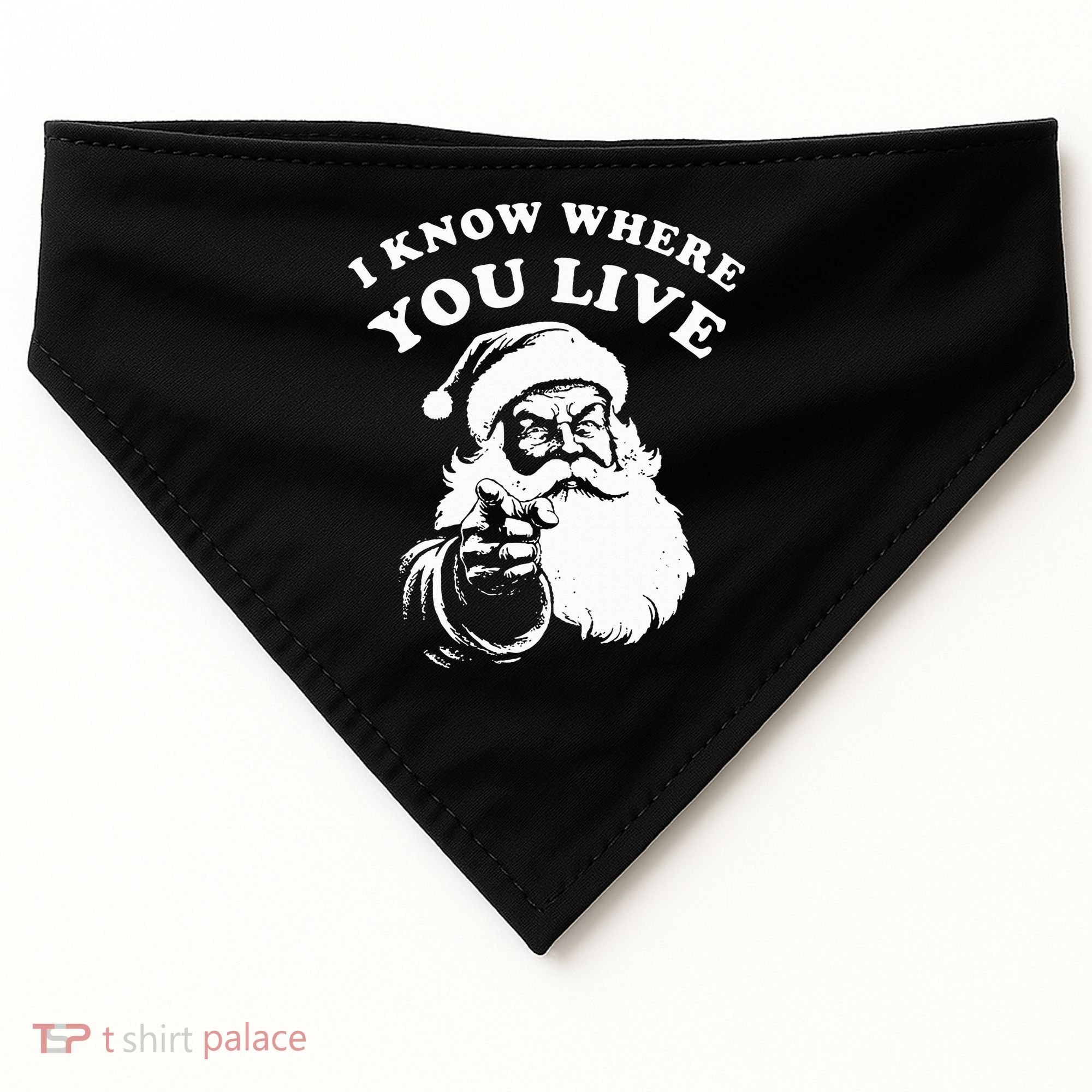 Santa Christmas I Know Where You Live USA-Made Doggie Bandana